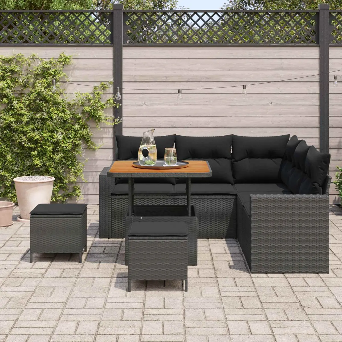 Garden Sofa Set 8 Pieces Height Adjustable Outdoor Seating Black Modular