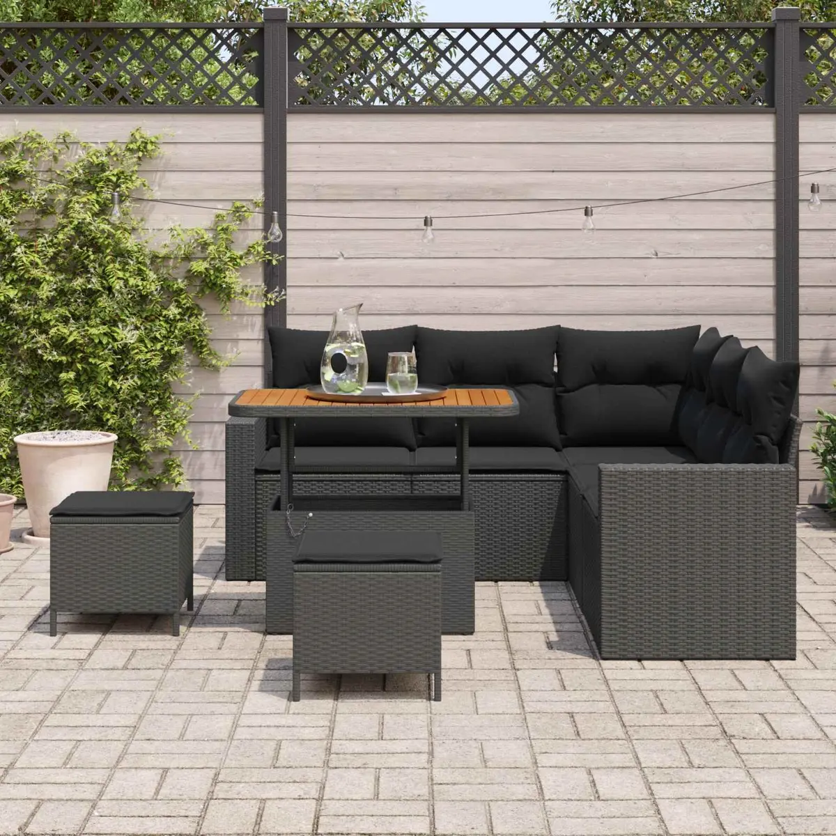 Garden Sofa Set Height-Adjustable 8 Piece Black Poly Rattan Outdoor Furniture