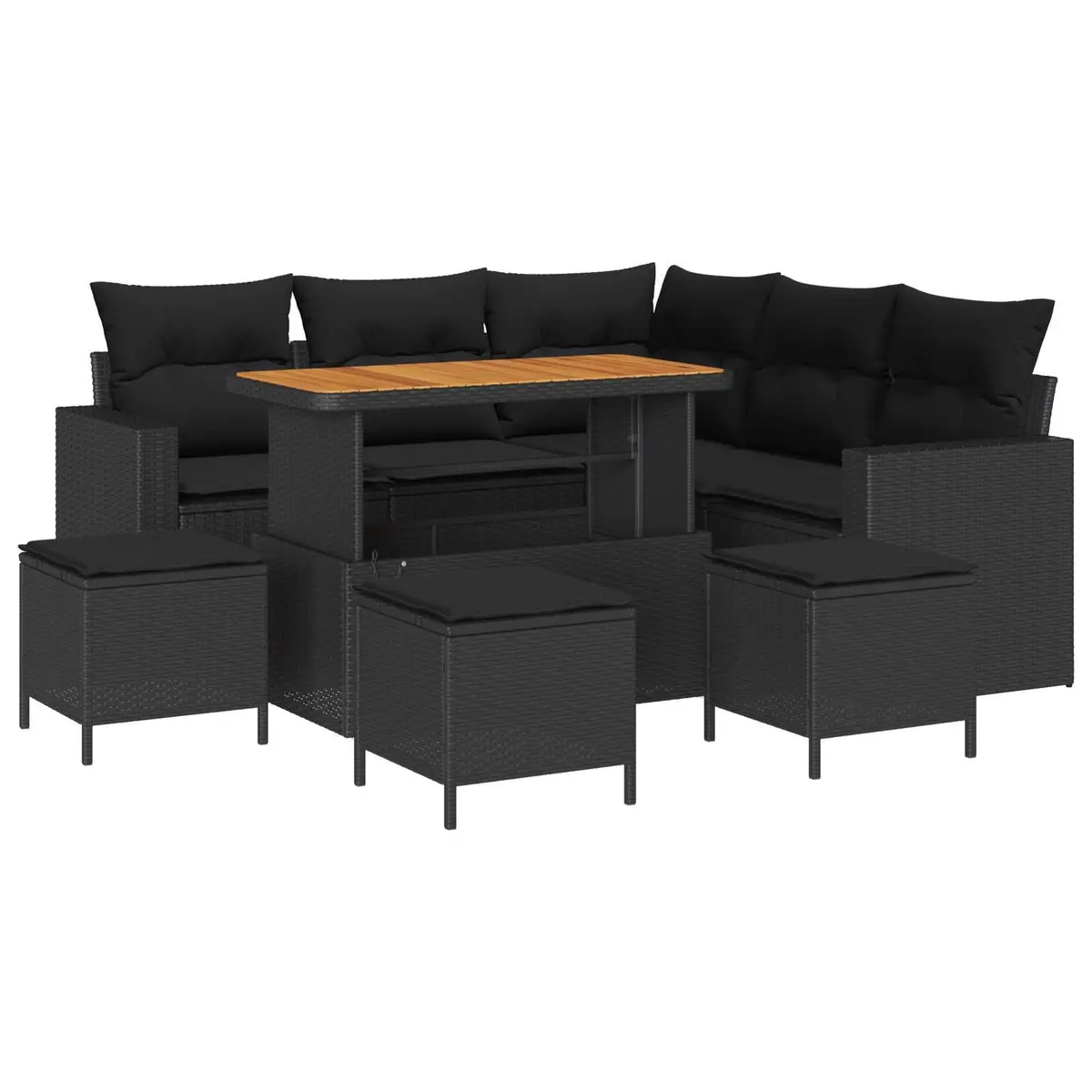 Outdoor Garden Sofa Set Modular 9 Piece Black Poly Rattan Seating Collection