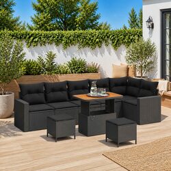 Outdoor Garden Sofa Set 9 Piece Modular Black Poly Rattan Height Adjustable