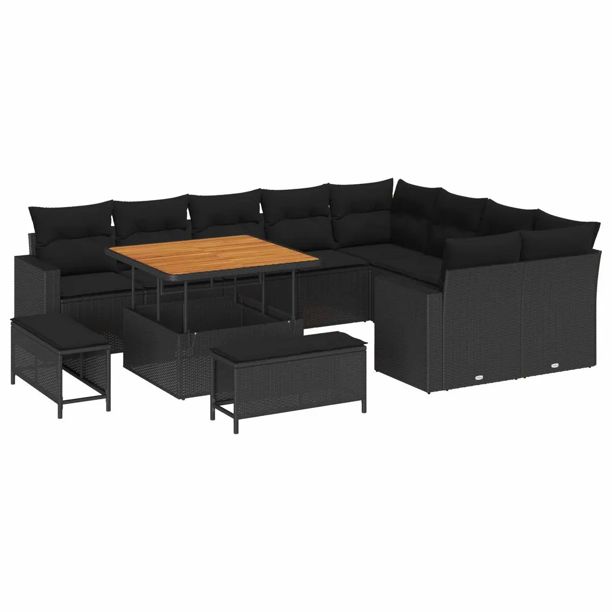Modular Garden Sofa Set 12 Piece Adjustable Height Black Poly Rattan for Patio Outdoor Living