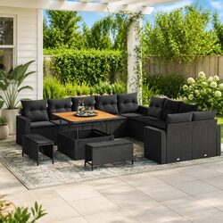 Garden Sofa Set 13 Pieces Height-Adjustable Outdoor Furniture Black Poly Rattan