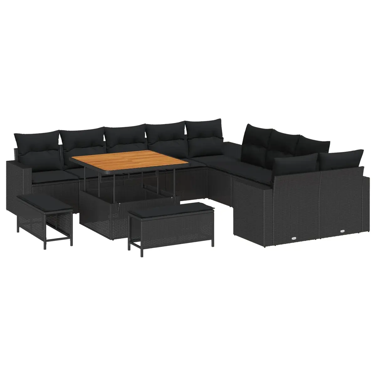 Garden Sofa Set 13 Pieces Height-Adjustable Outdoor Furniture Black Poly Rattan