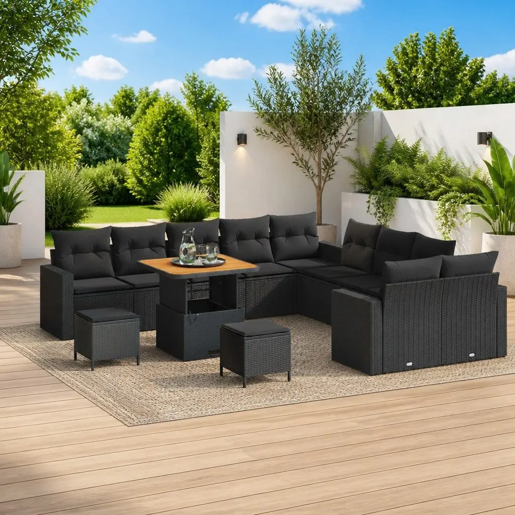 Garden Sofa Set Height-Adjustable Modular 13 Piece Outdoor Furniture Black Poly Rattan