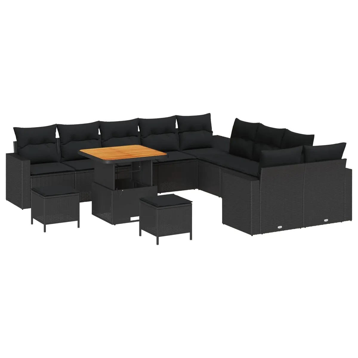 Garden Sofa Set Height-Adjustable Modular 13 Piece Outdoor Furniture Black Poly Rattan