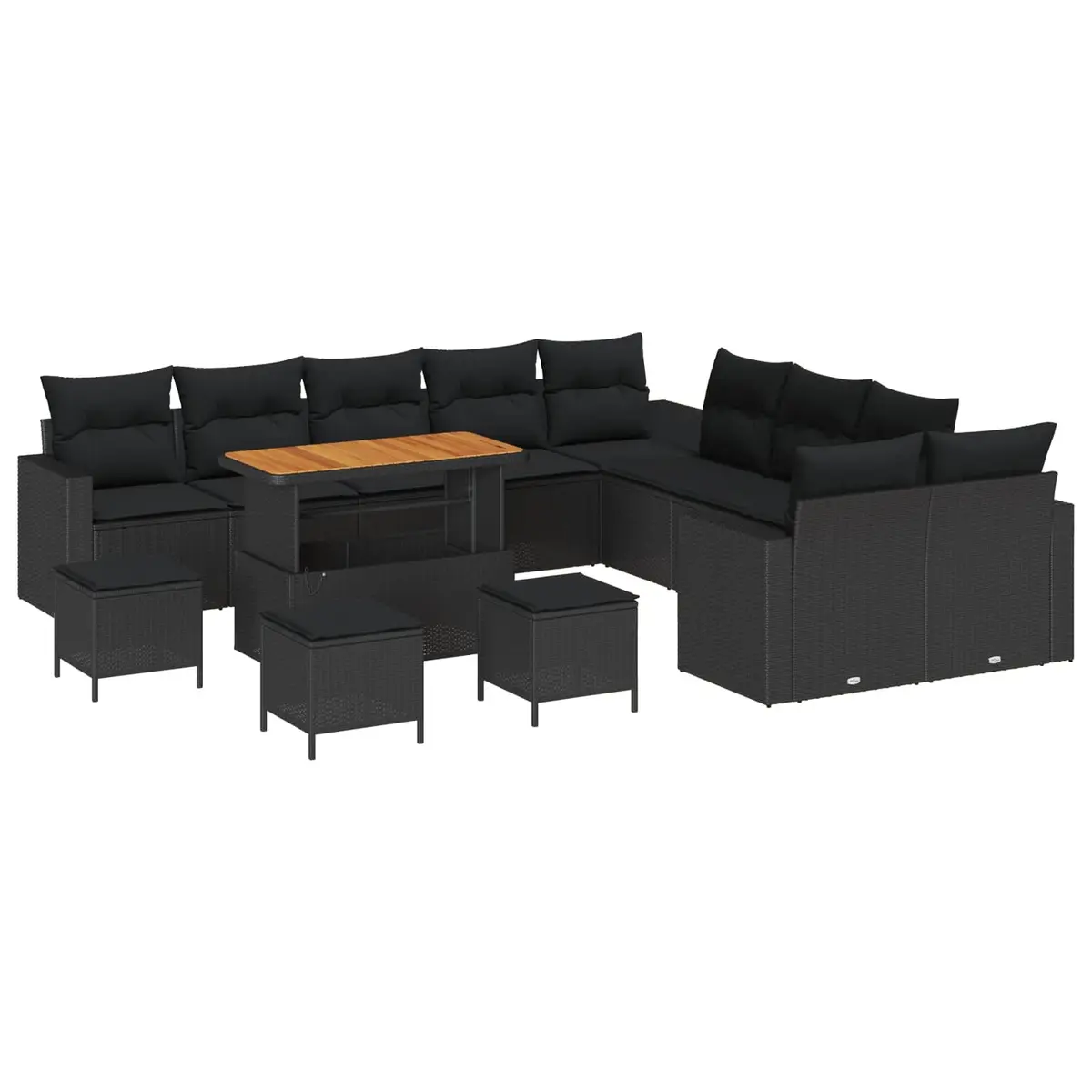 Garden Sofa Set 14 pcs Height-Adjustable Outdoor Seating Black Poly Rattan