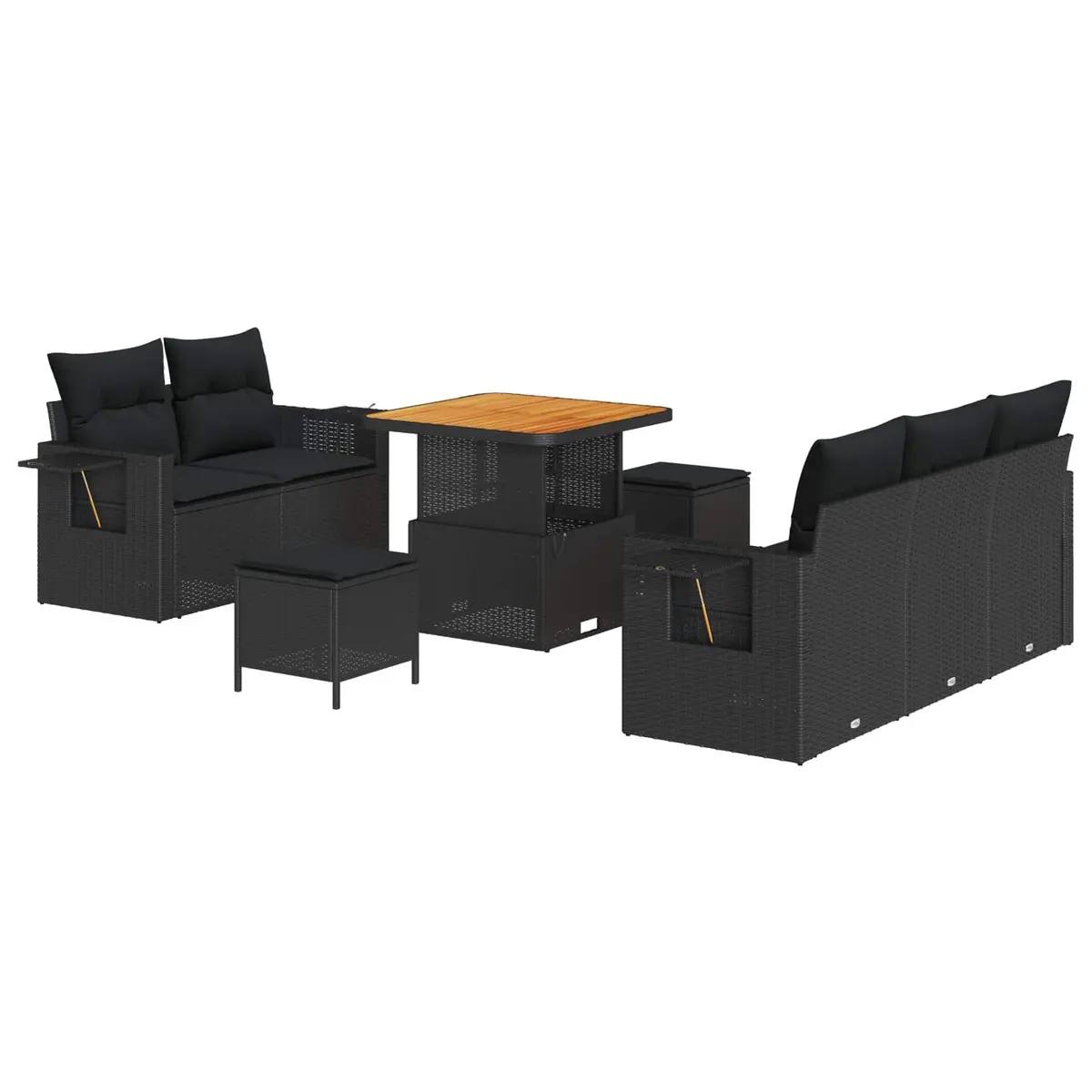 Modular Garden Sofa Set 8 Pieces Outdoor Patio Furniture Black Rattan Seating