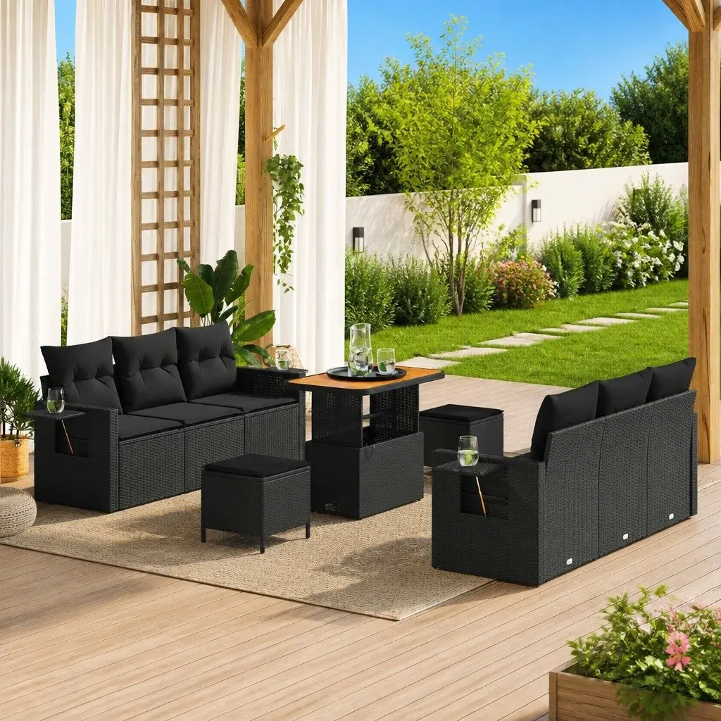 Garden Sofa Set Black Poly Rattan Modular Outdoor Furniture