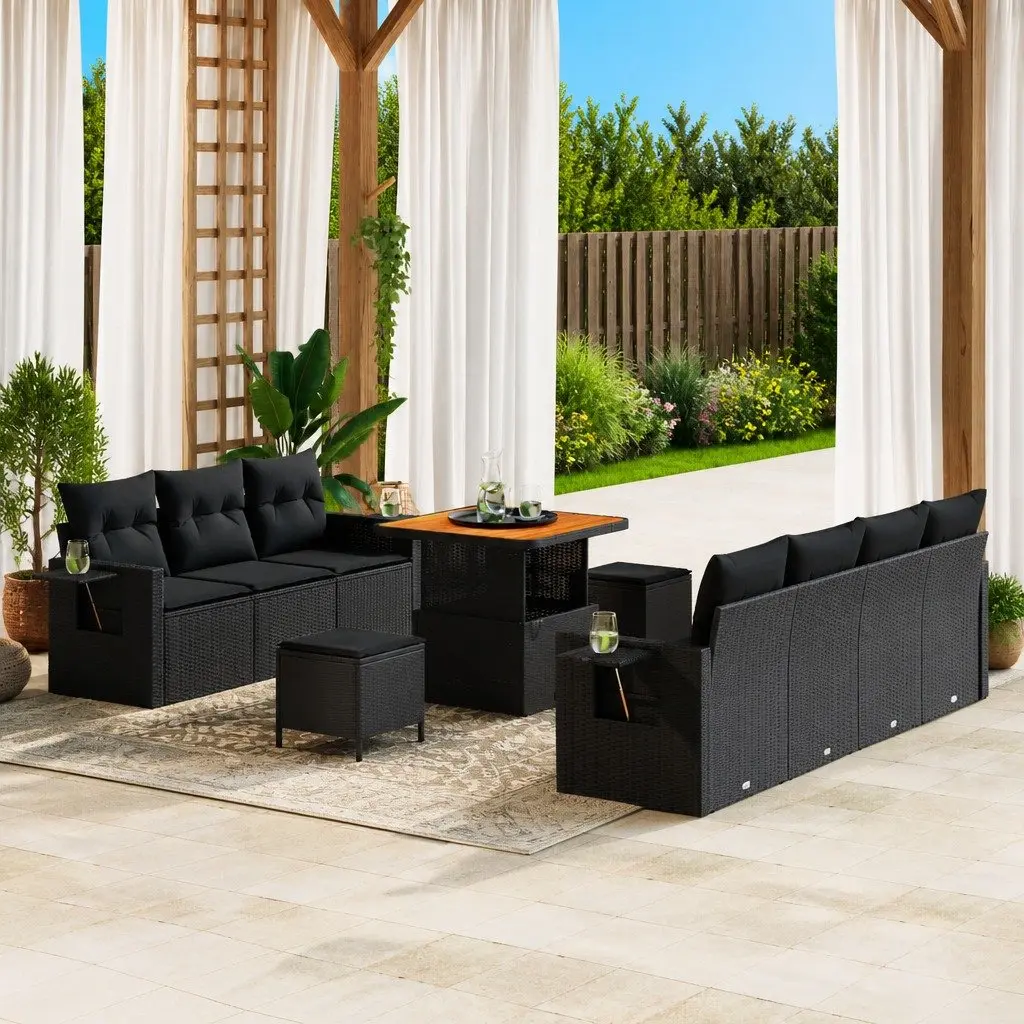 10 Piece Modular Garden Sofa Set Height-Adjustable Poly Rattan Outdoor Furniture