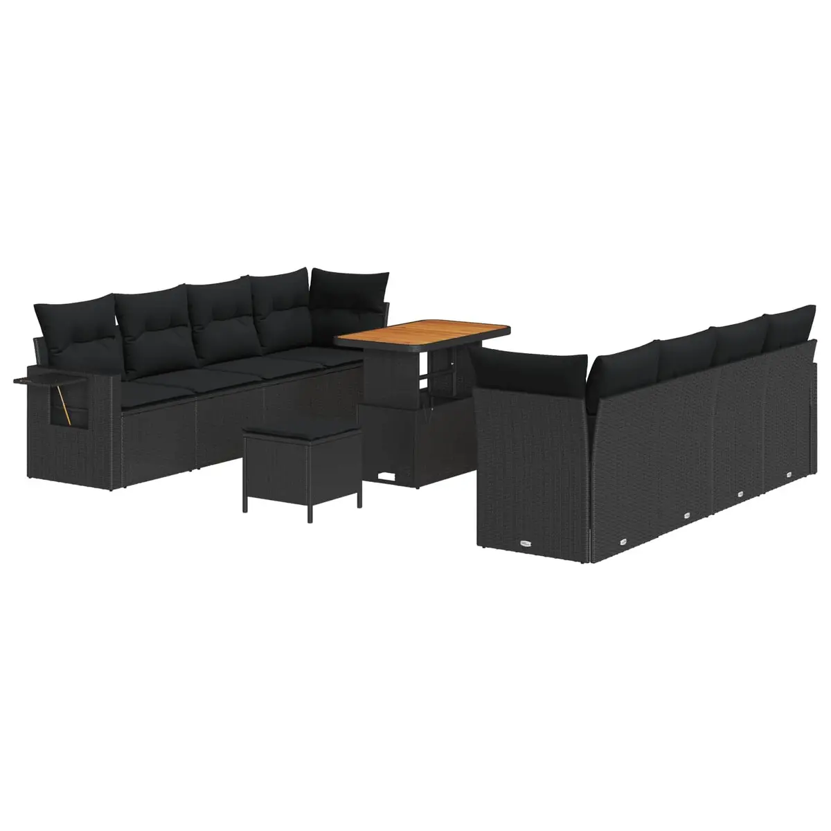 Garden Sofa Set 11-Piece Outdoor Furniture Modular Black Poly Rattan Patio