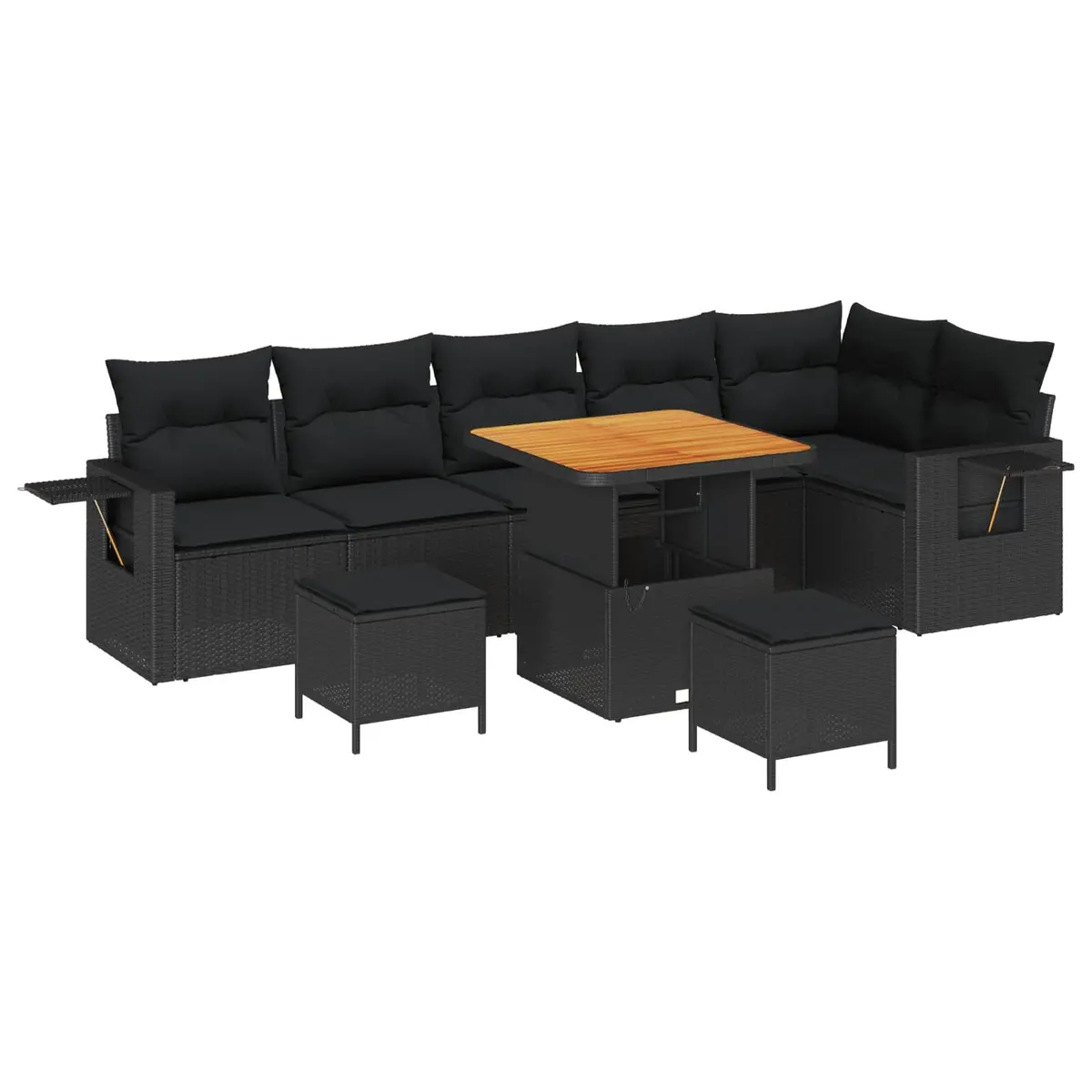 9PieceHeightAdjustableModularGardenSofaSetBlackPolyRattanOutdoorFurniture