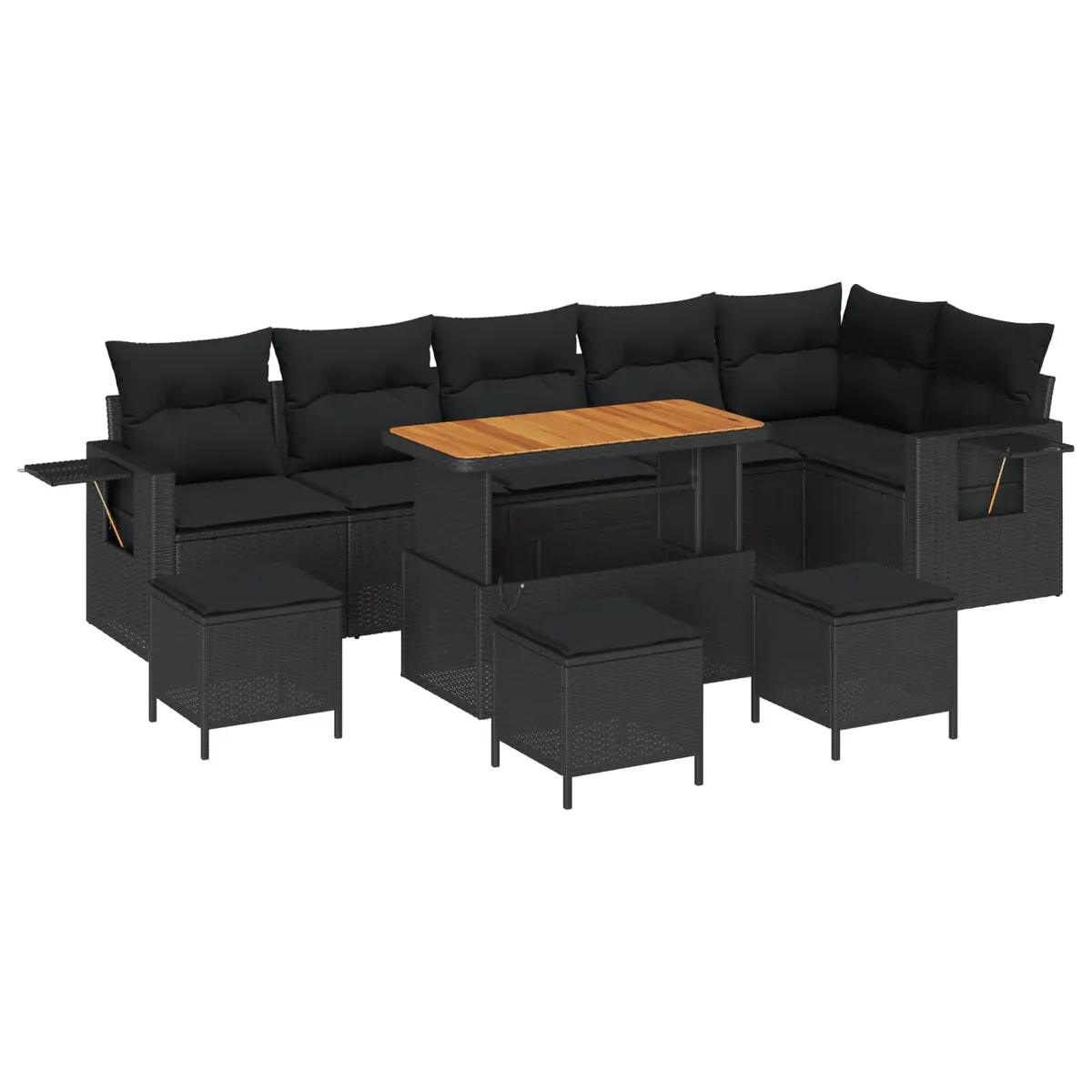 Outdoor Garden Sofa Set 10 pcs Black Poly Rattan Modular Furniture Patio Lounge