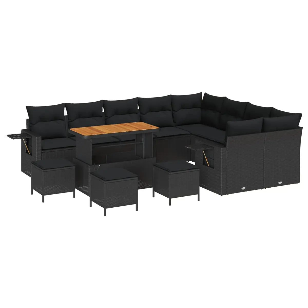 Height-Adjustable Garden Sofa Set 13-Piece Outdoor Furniture Black Poly Rattan