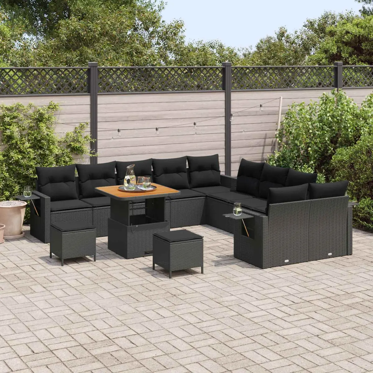 Outdoor Garden Sofa Set 13 Pieces Modular Poly Rattan Black Furniture Lounge