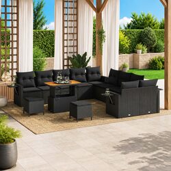 Garden Sofa Set 13 Piece Modular Outdoor Furniture Height-Adjustable Black Poly