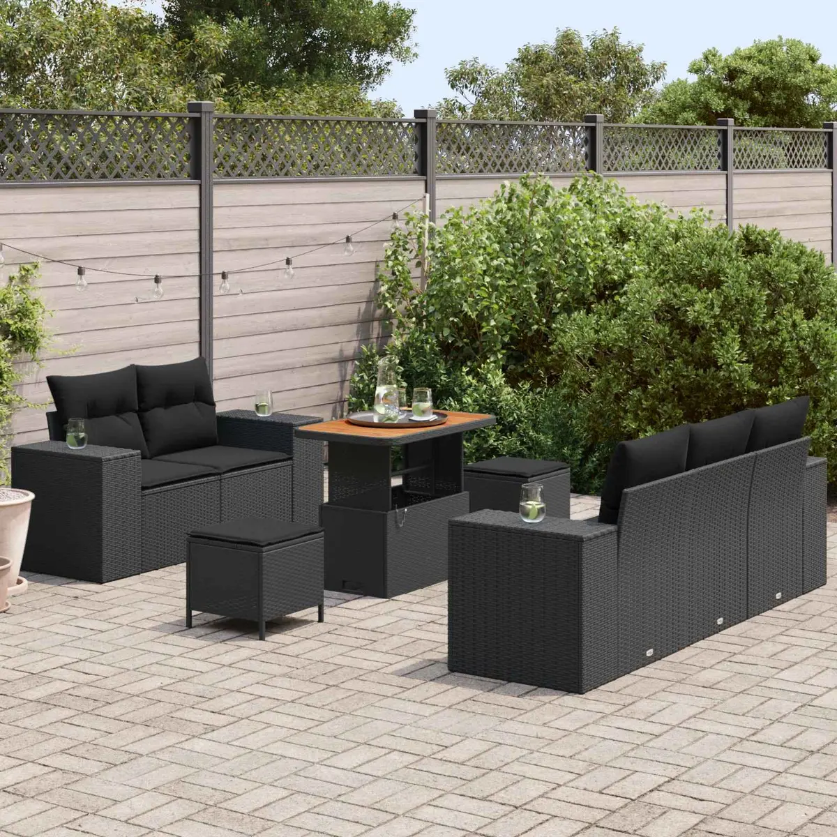 Garden Sofa Set Height-Adjustable Modular 8 Pieces Black Outdoor Patio Furniture