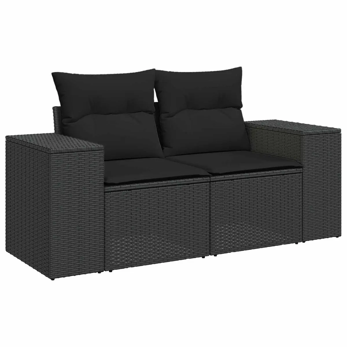 Height-Adjustable Modular Sofa Set 10 Piece Black Poly Rattan Acacia Wood Outdoor Furniture