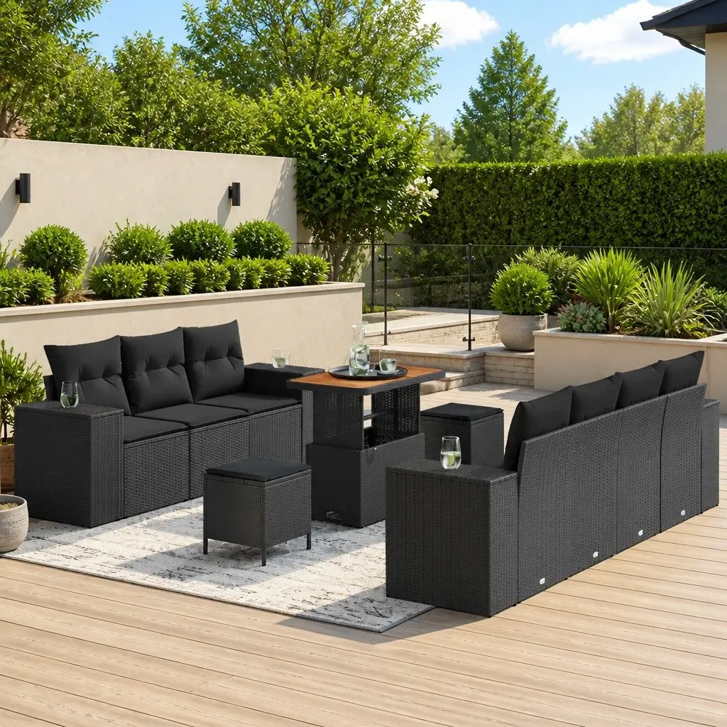 Modular Garden Sofa Set Height-Adjustable 10 Pieces Black Outdoor Furniture