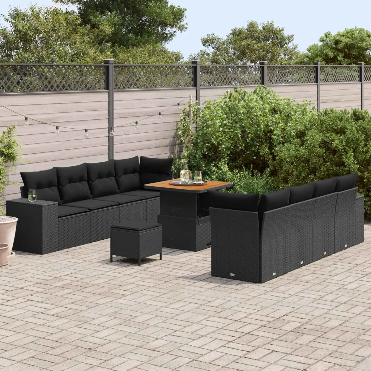 Garden Sofa Set Modular Outdoor Furniture Black Poly Rattan with Cushions 11