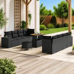 Outdoor Garden Sofa Set 11 Pieces Modular Lounge Furniture Black Poly Rattan