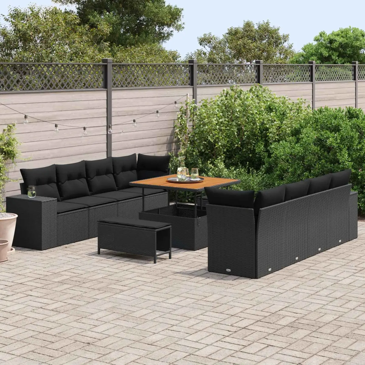 Modular Garden Sofa Set Black Poly Rattan 11 Pieces Outdoor Patio Furniture