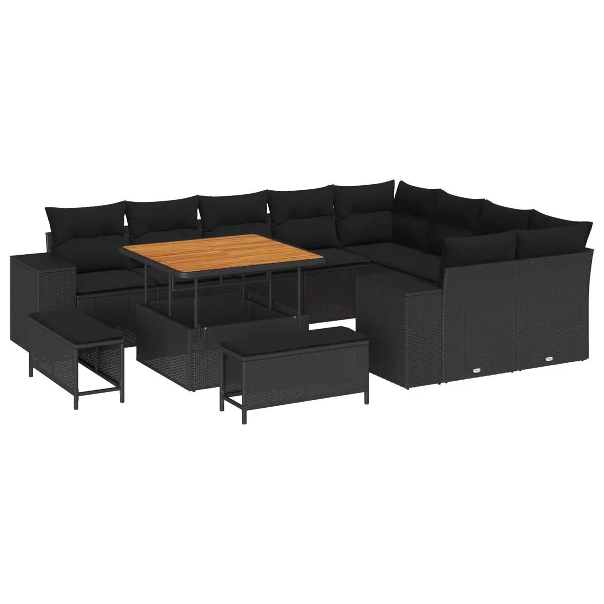 Modular Outdoor Sofa Set Black 12 Piece Garden Lounge and Dining Furniture