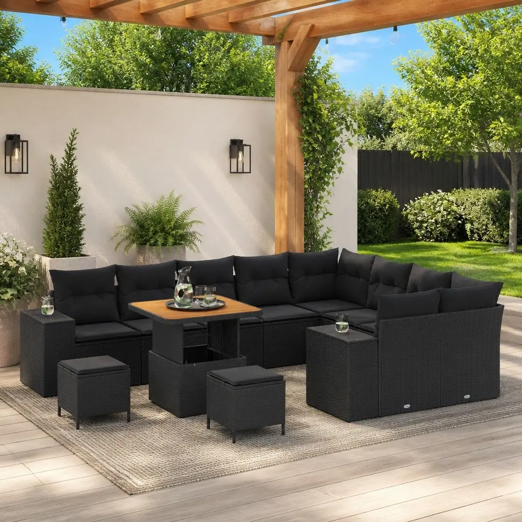 Garden Sofa Set Modular Outdoor Furniture 12 Pieces Black Poly Rattan Lounge
