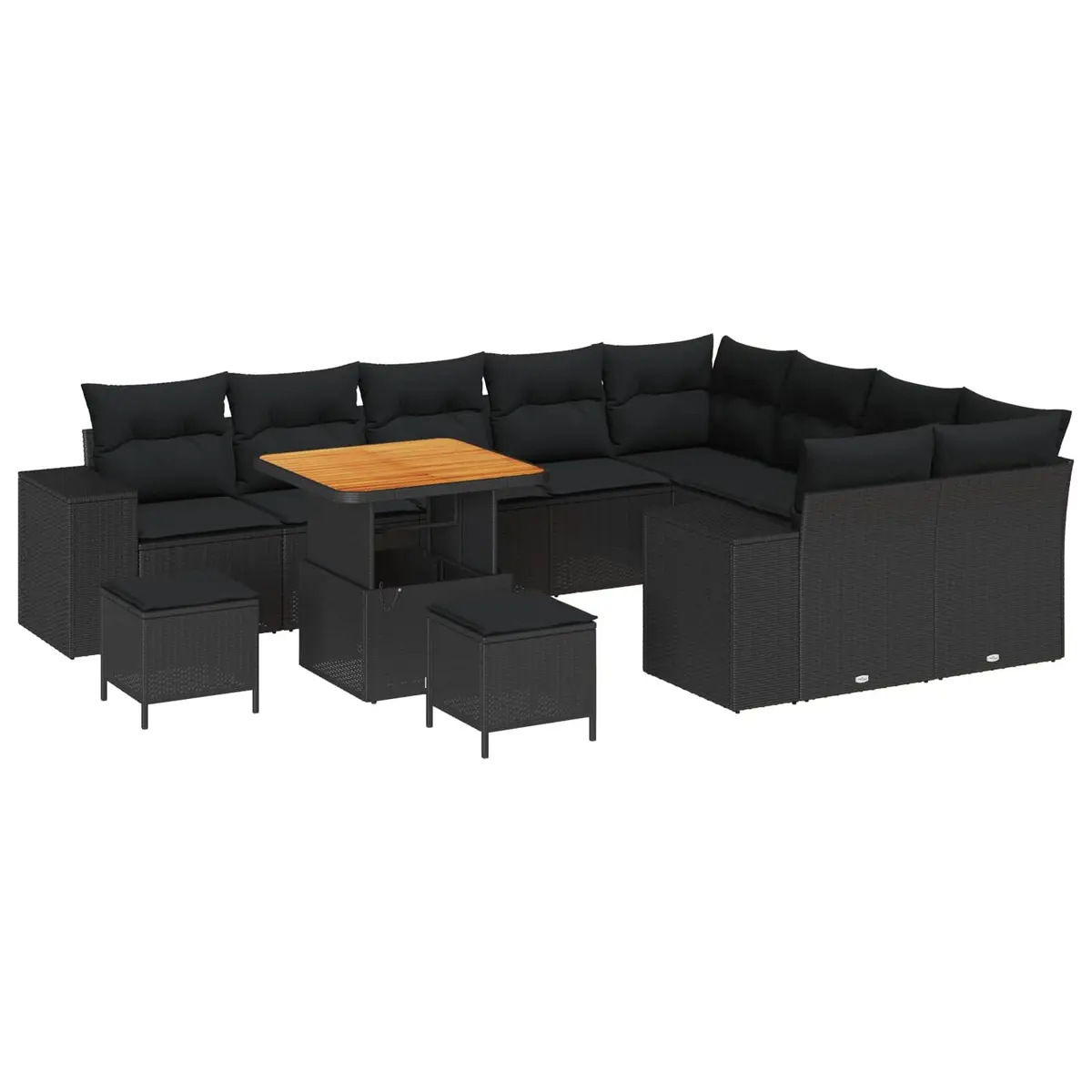 Garden Sofa Set Modular Outdoor Furniture 12 Pieces Black Poly Rattan Lounge