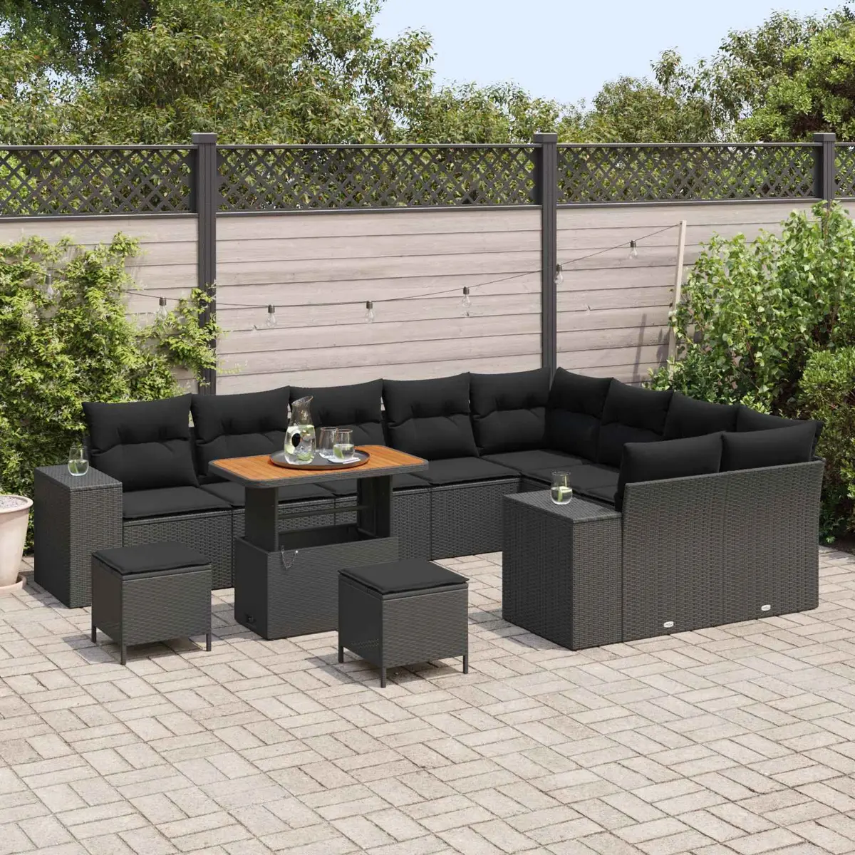 Modular Outdoor Lounge Dining Sofa Set Black Poly Rattan 12 Piece