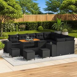 Garden Sofa Set 13pcs Black Poly Rattan Modular Outdoor Furniture Lounge Dining