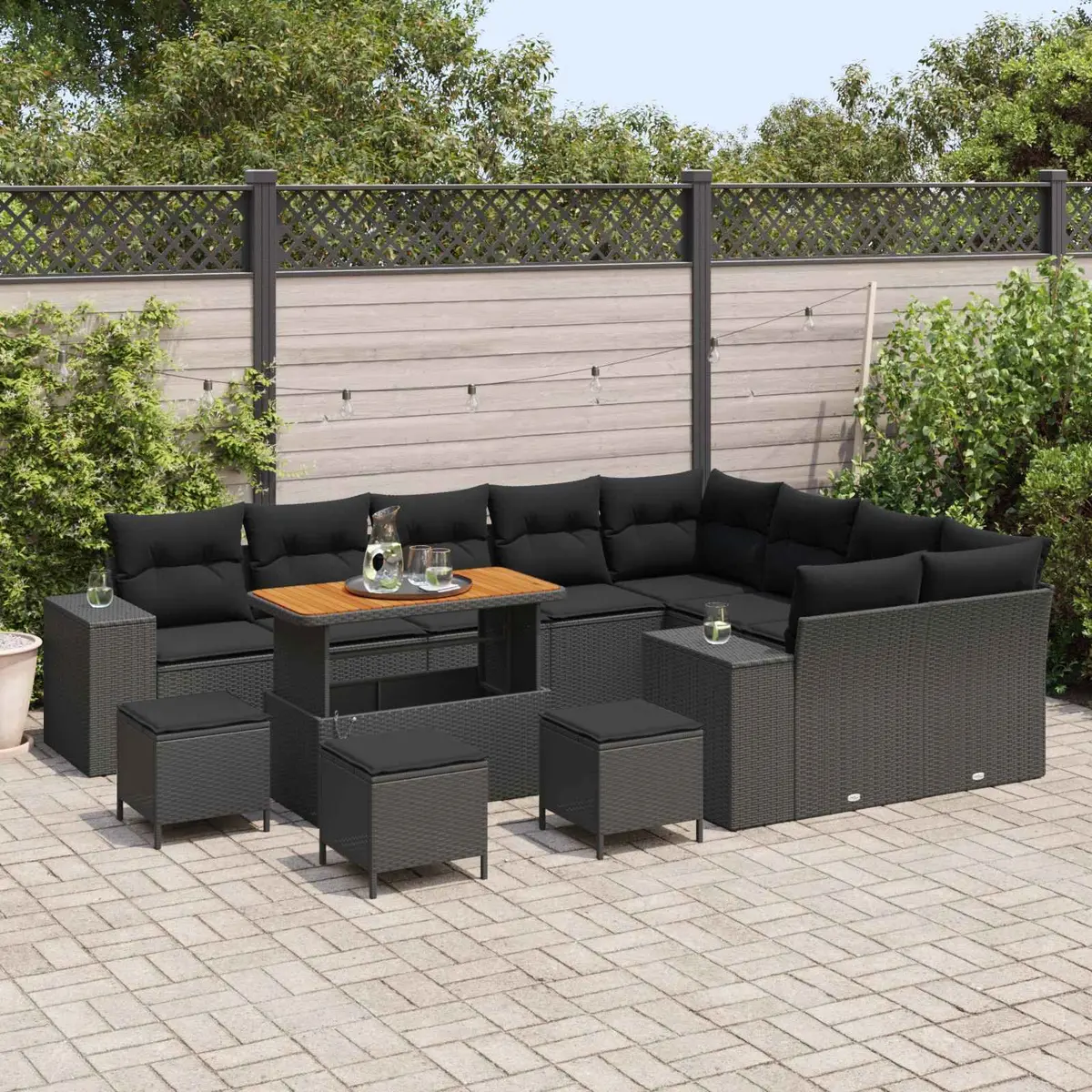 Garden Sofa Set Modular Black Poly Rattan 13 Piece Outdoor Furniture
