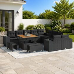 Garden Sofa Set 13 Pieces Modular Outdoor Furniture Black Poly Rattan Patio