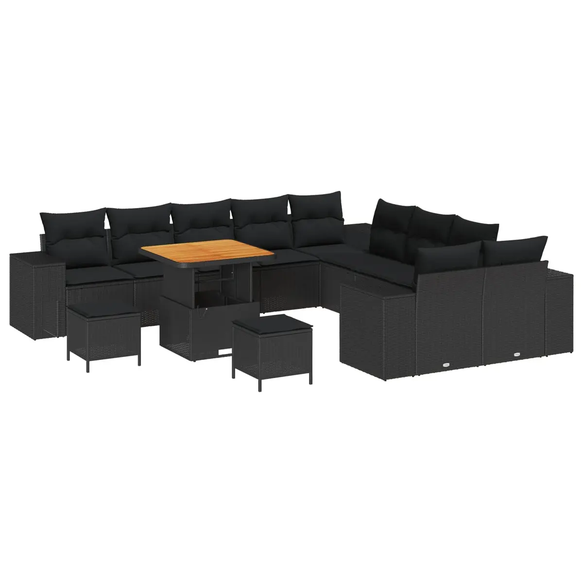 Modular Garden Sofa Set Black Poly Rattan 13 Piece Outdoor Furniture