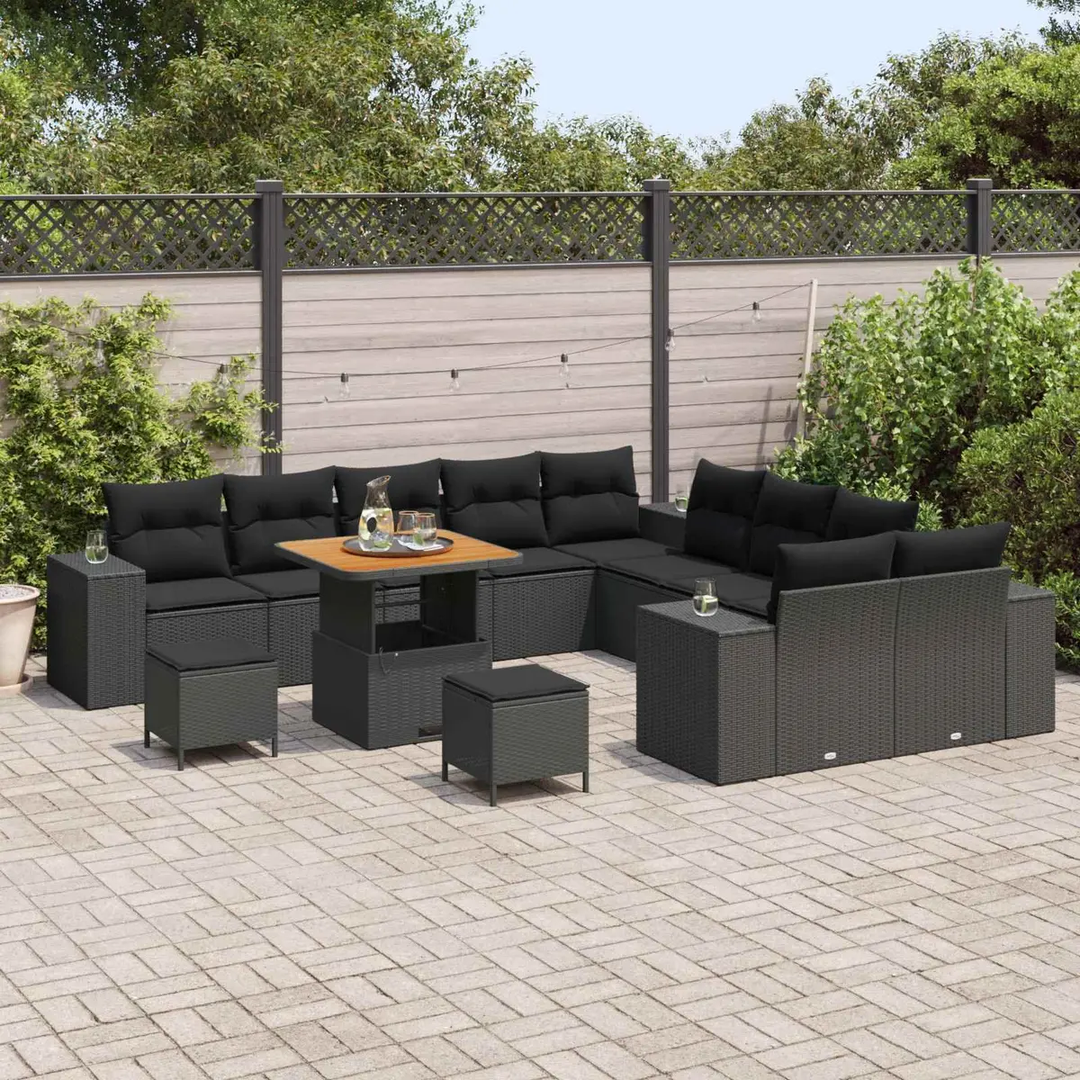 Modular Garden Sofa Set Black Poly Rattan 13 Piece Outdoor Furniture