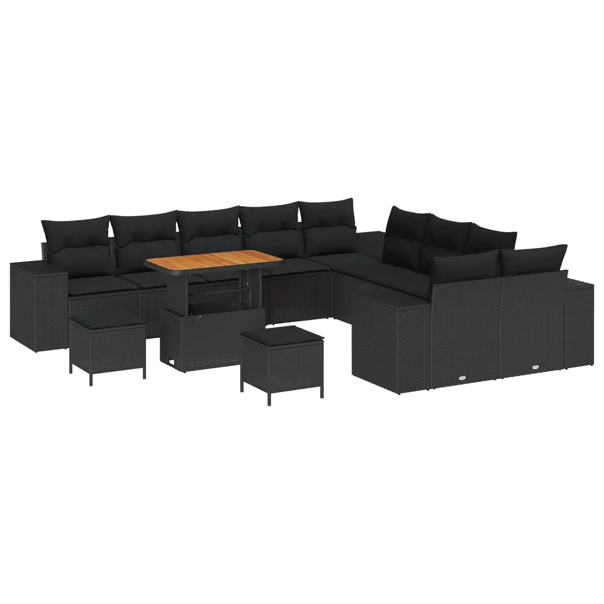 Modular Garden Sofa Set 13 pcs Black Poly Rattan with Cushions