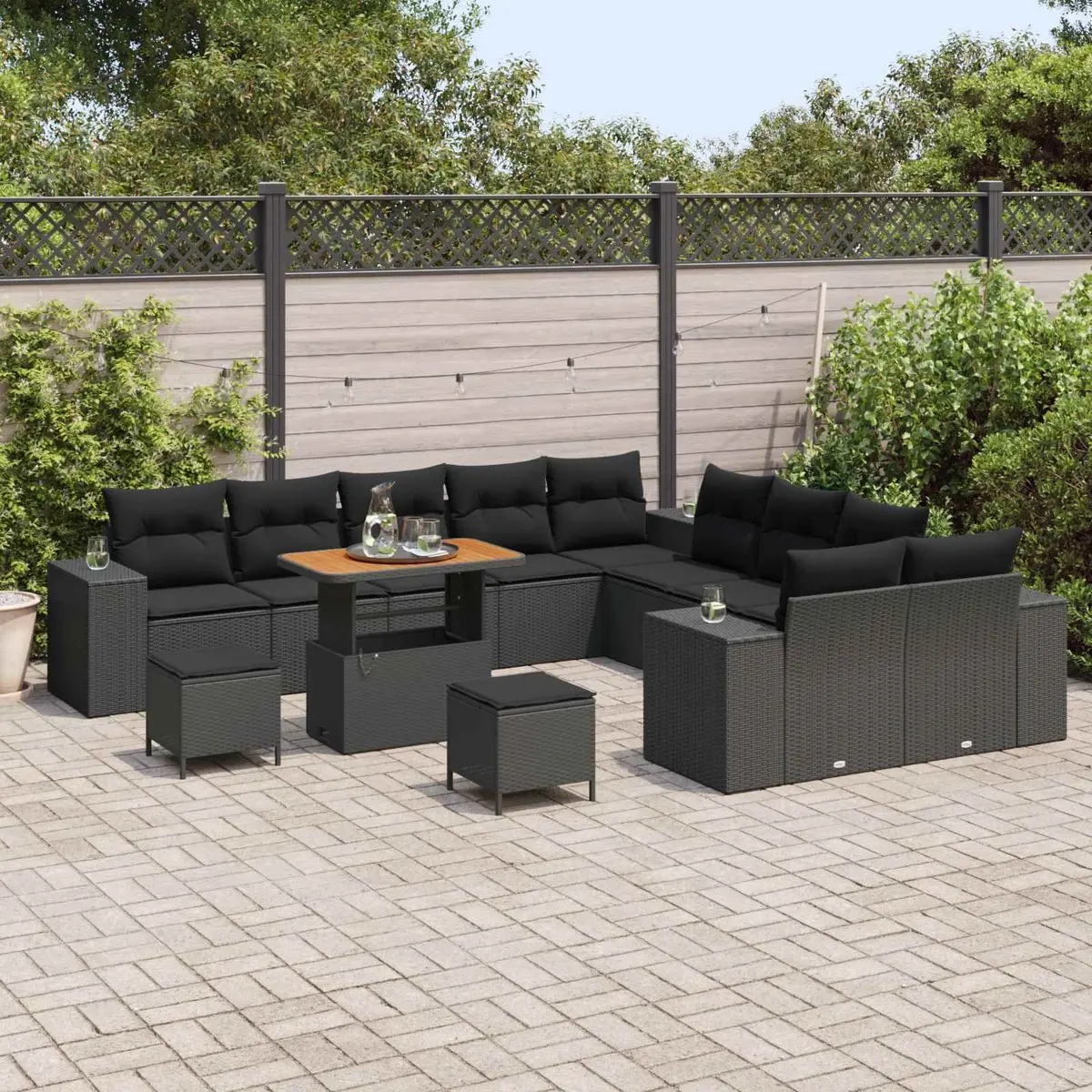 Modular Garden Sofa Set 13 pcs Black Poly Rattan with Cushions