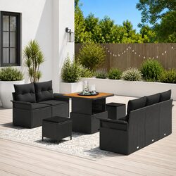 Garden Sofa Set 8 Piece Outdoor Furniture Black Poly Rattan Modular Patio Lounge