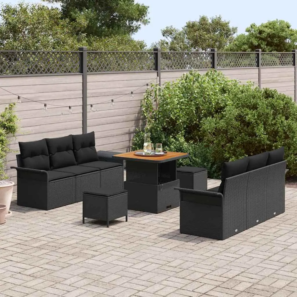 Modular Garden Sofa Set 9 Piece Black Poly Rattan Outdoor Lounge Furniture
