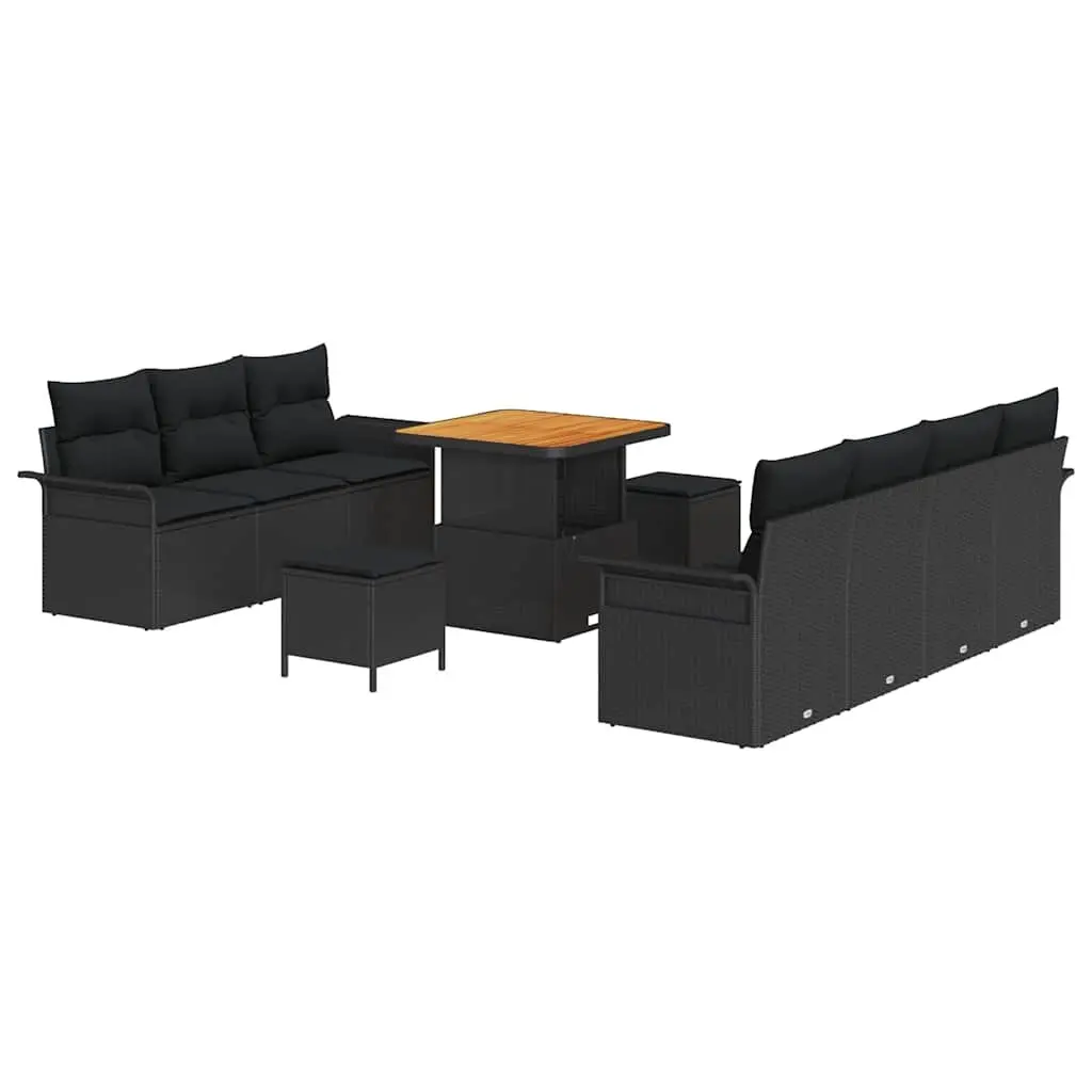 Outdoor Garden Sofa Set 10 Pcs Poly Rattan Acacia Wood Lounge Furniture Black
