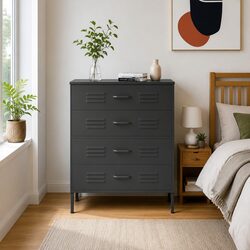 Chest of Drawers Anthracite Storage Cabinet Steel Frame 80x35x101.5cm