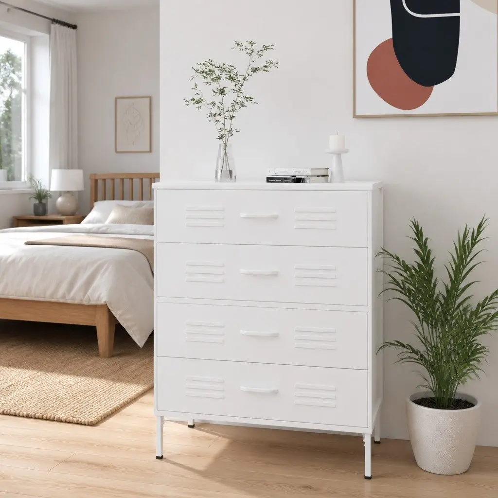 Chest of Drawers White Steel Storage Cabinet 80 x 35 x 101.5 cm