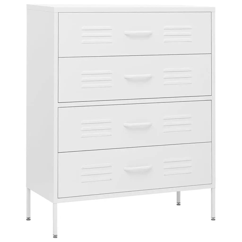Chest of Drawers White Steel Storage Cabinet 80 x 35 x 101.5 cm