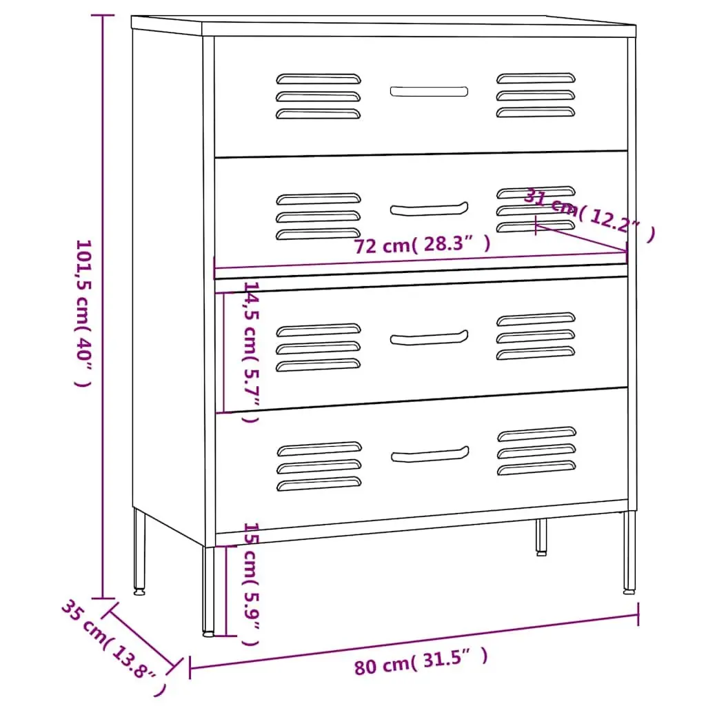 Chest of Drawers White Steel Storage Cabinet 80 x 35 x 101.5 cm