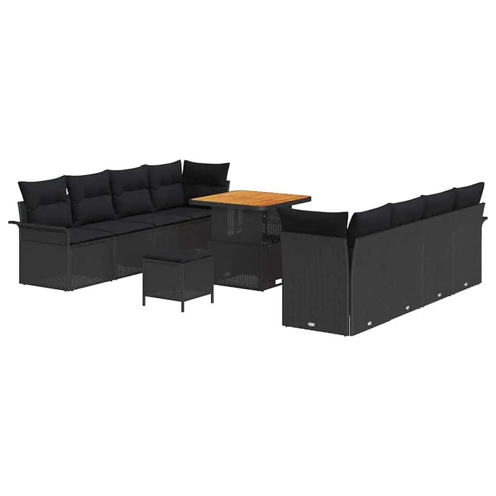 Outdoor Garden Sofa Set Modular Black Poly Rattan 11 Pieces