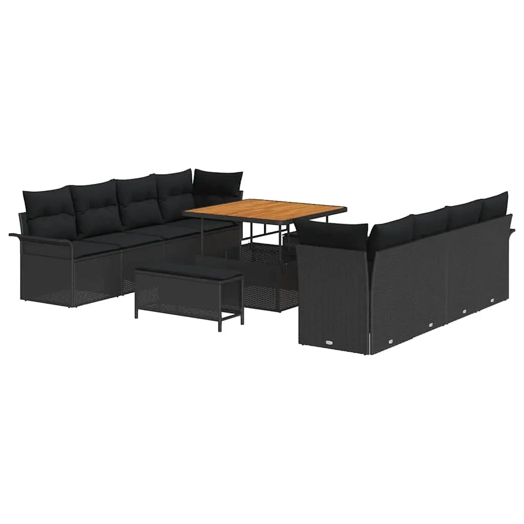 Outdoor Garden Sofa Set 11 Piece Black Poly Rattan Modular Lounge Furniture