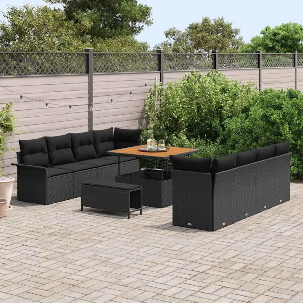 Outdoor Garden Sofa Set 11 Piece Black Poly Rattan Modular Lounge Furniture