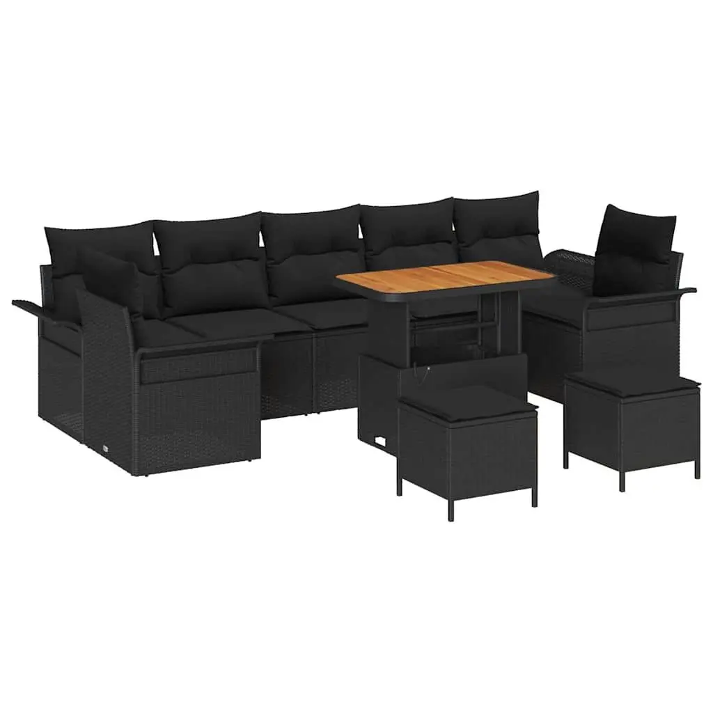 10 Piece Modular Garden Sofa Set Outdoor Furniture Black Poly Rattan with Adjustable Table