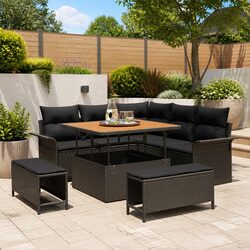 Garden Sofa Set 8 Pieces Outdoor Furniture Black Poly Rattan Patio Lounge Suite
