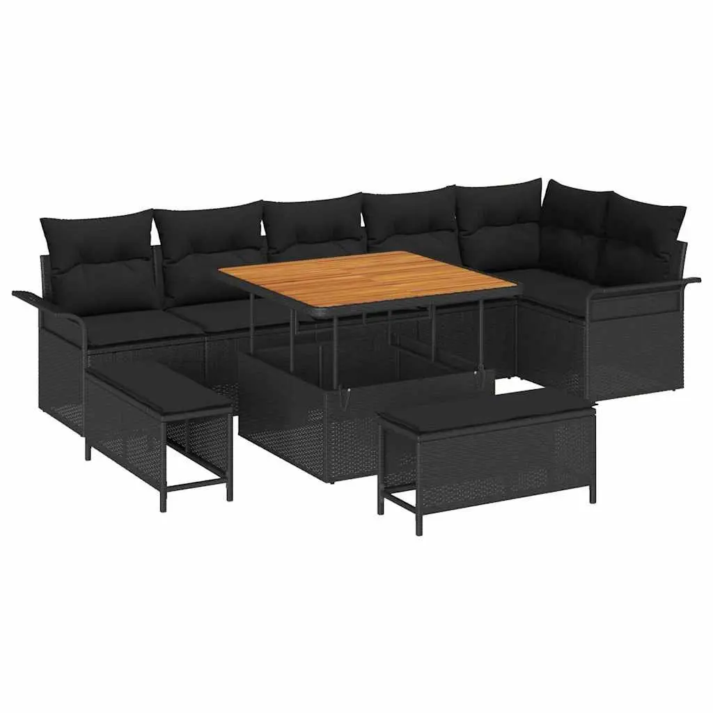 Garden Sofa Set 9 pcs Black Poly Rattan Outdoor Furniture with Cushions Modular