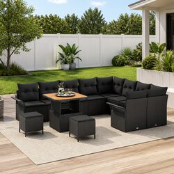 Outdoor Garden Sofa Set 12 pcs Modular Patio Lounge Furniture Black Poly Rattan